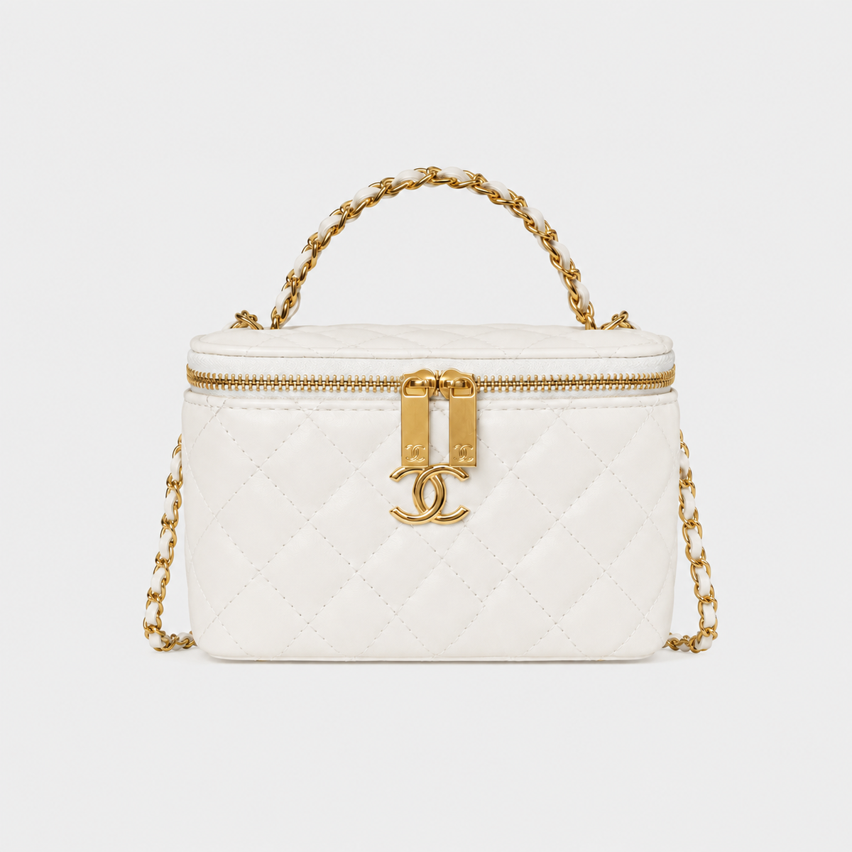 Luxury White Quilted Makeup Bag