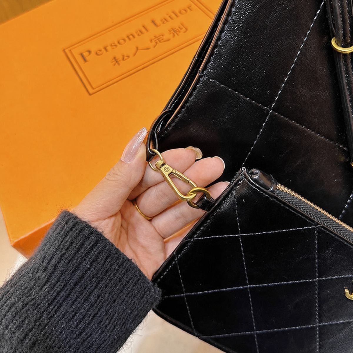 Black Leather Commuter Shoulder Bag