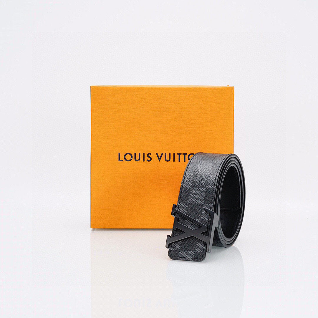 Black Checkered Leather Belt