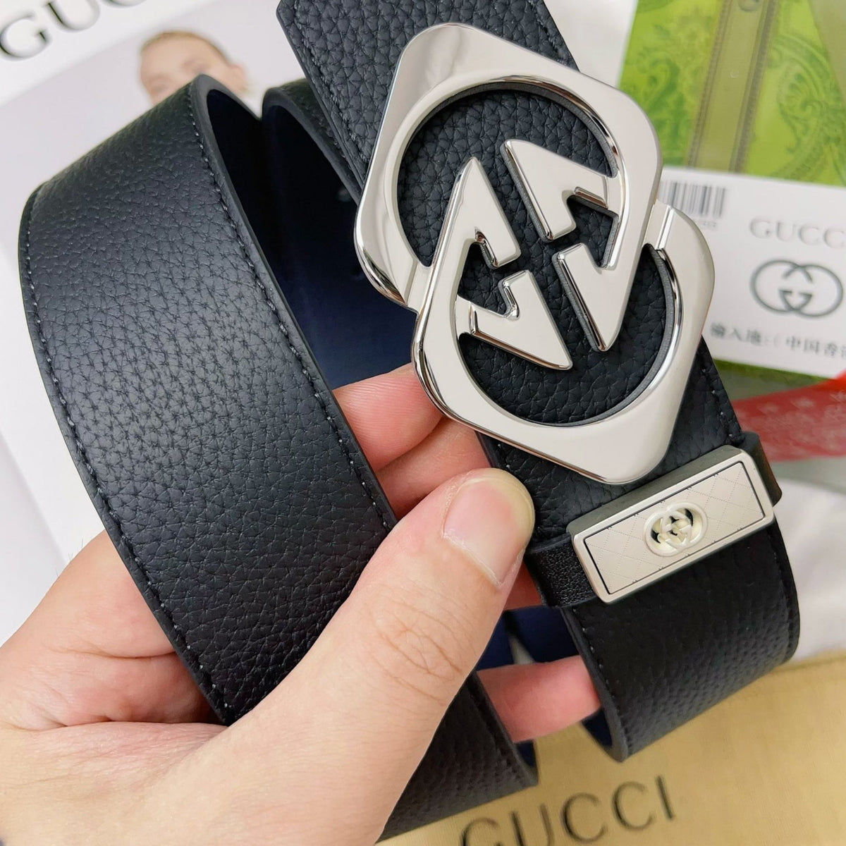 Polished Buckle Leather Belt