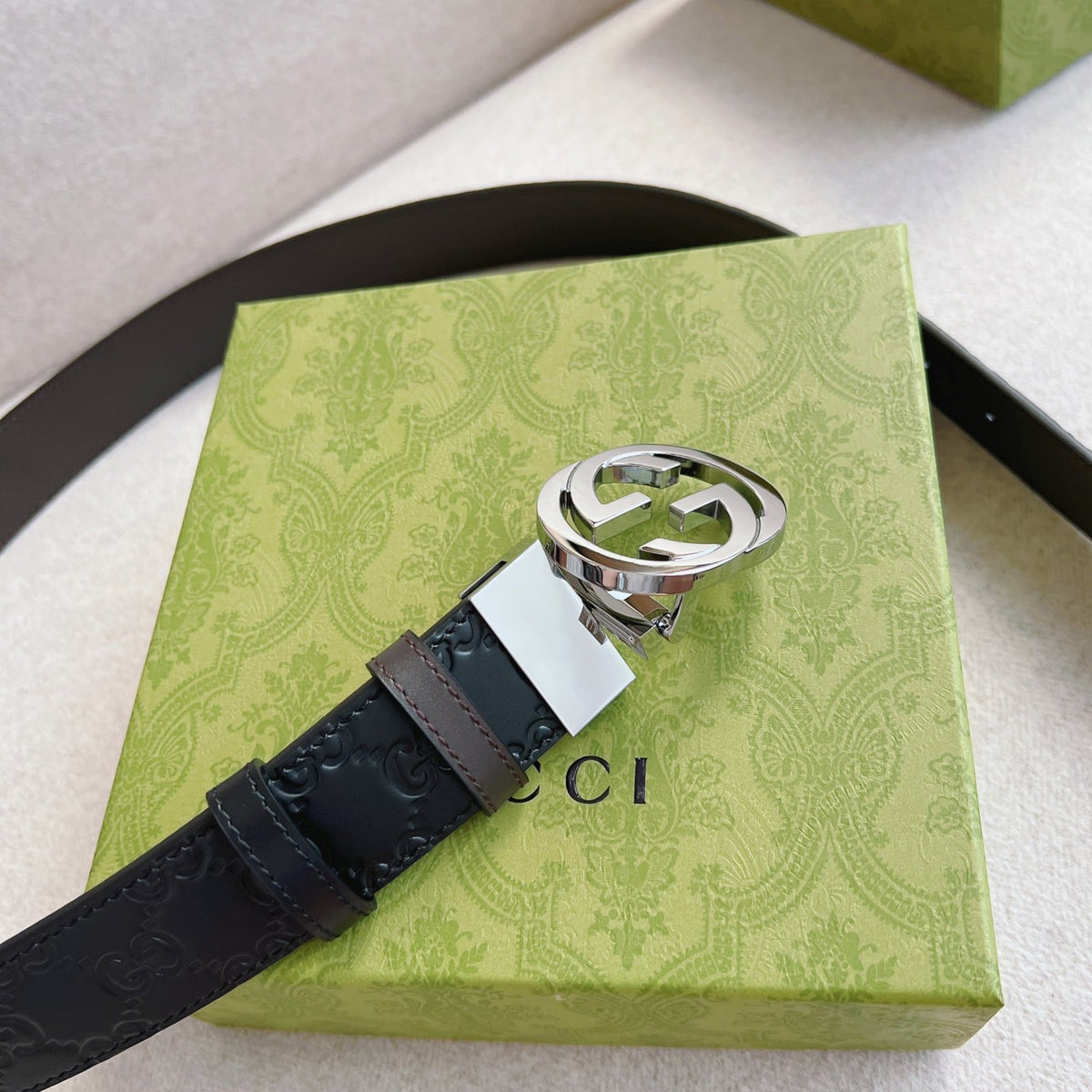 Black Embossed Leather Belt