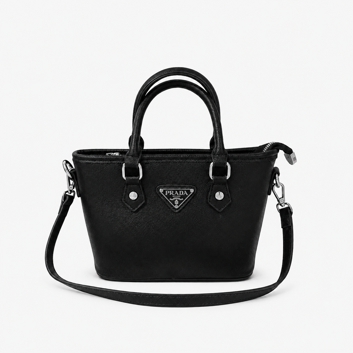 Leather Inspired Black Mini Tote Crossbody Bag