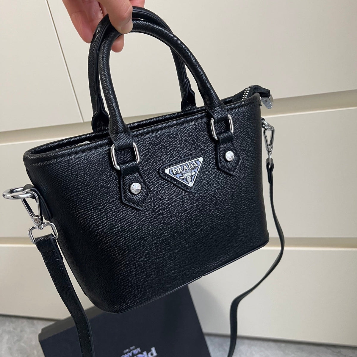 Leather Inspired Black Mini Tote Crossbody Bag