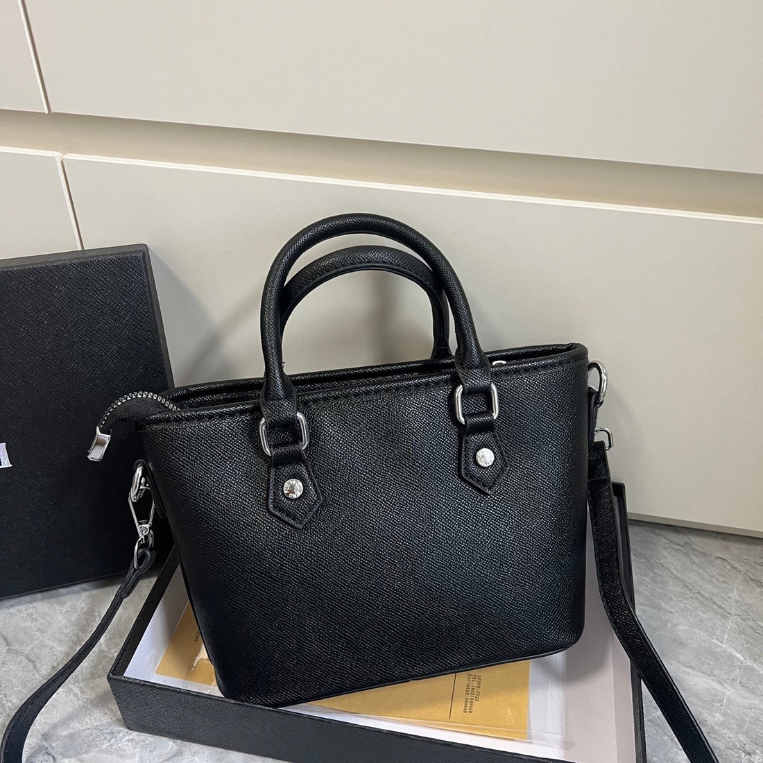 Leather Inspired Black Mini Tote Crossbody Bag