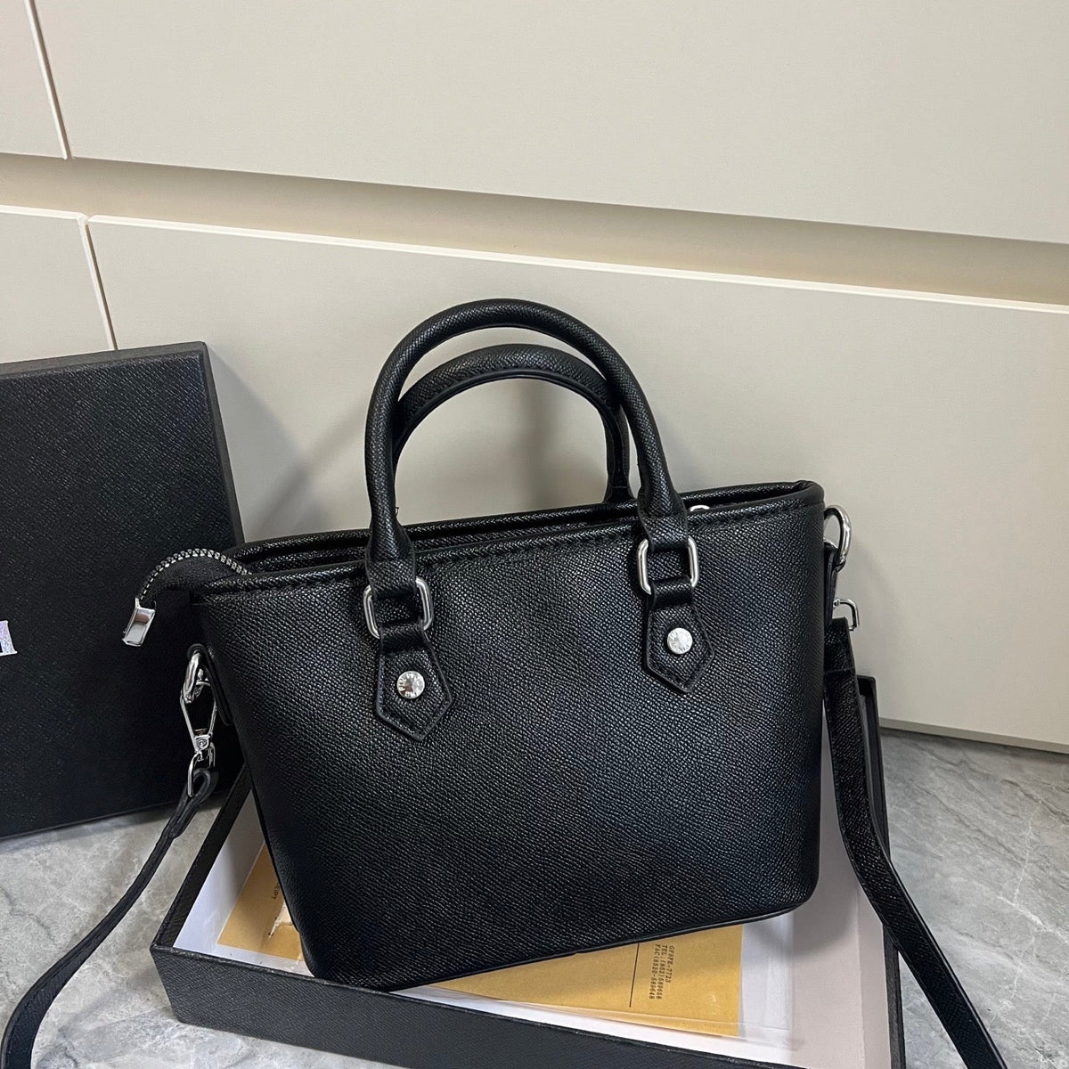 Leather Inspired Black Mini Tote Crossbody Bag