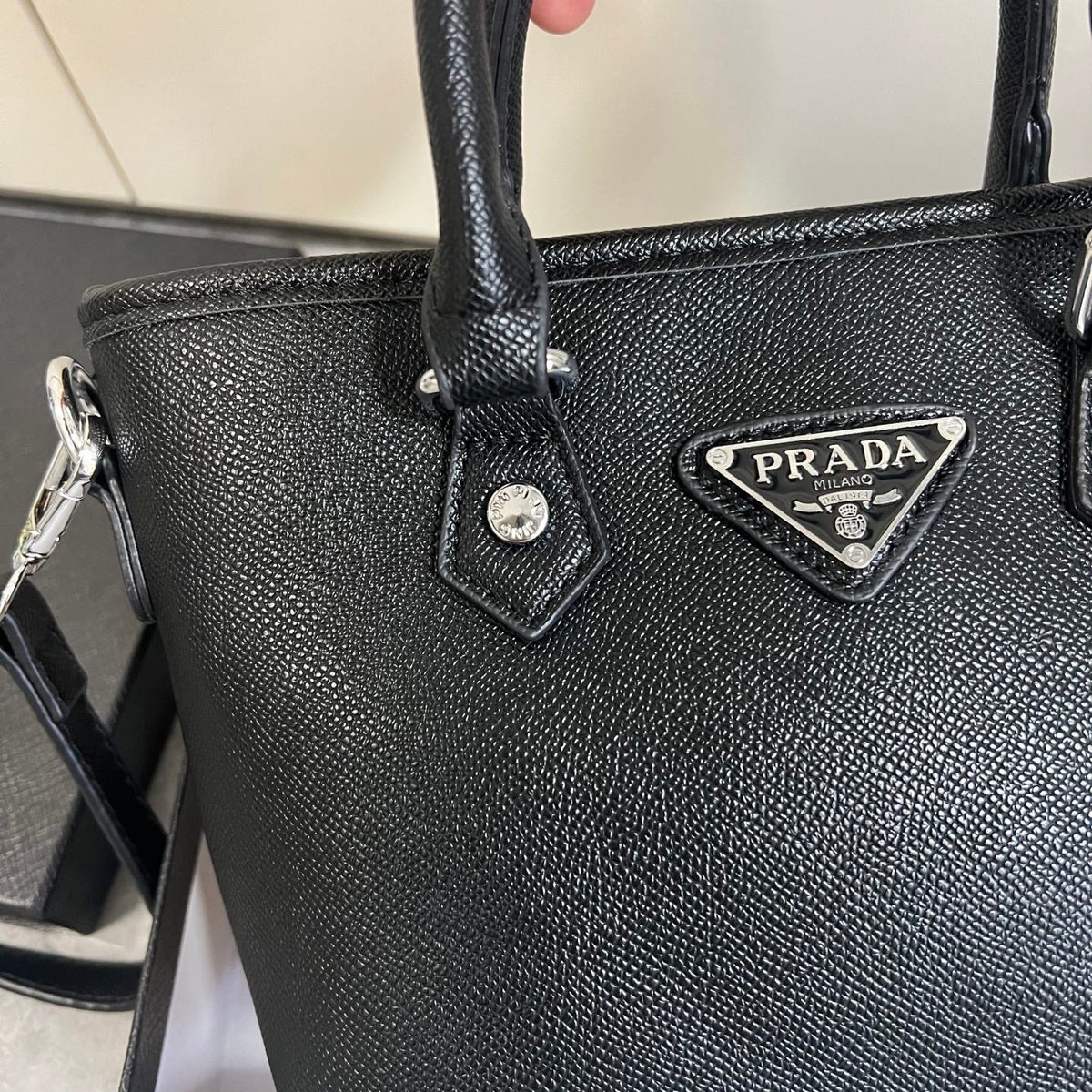 Leather Inspired Black Mini Tote Crossbody Bag