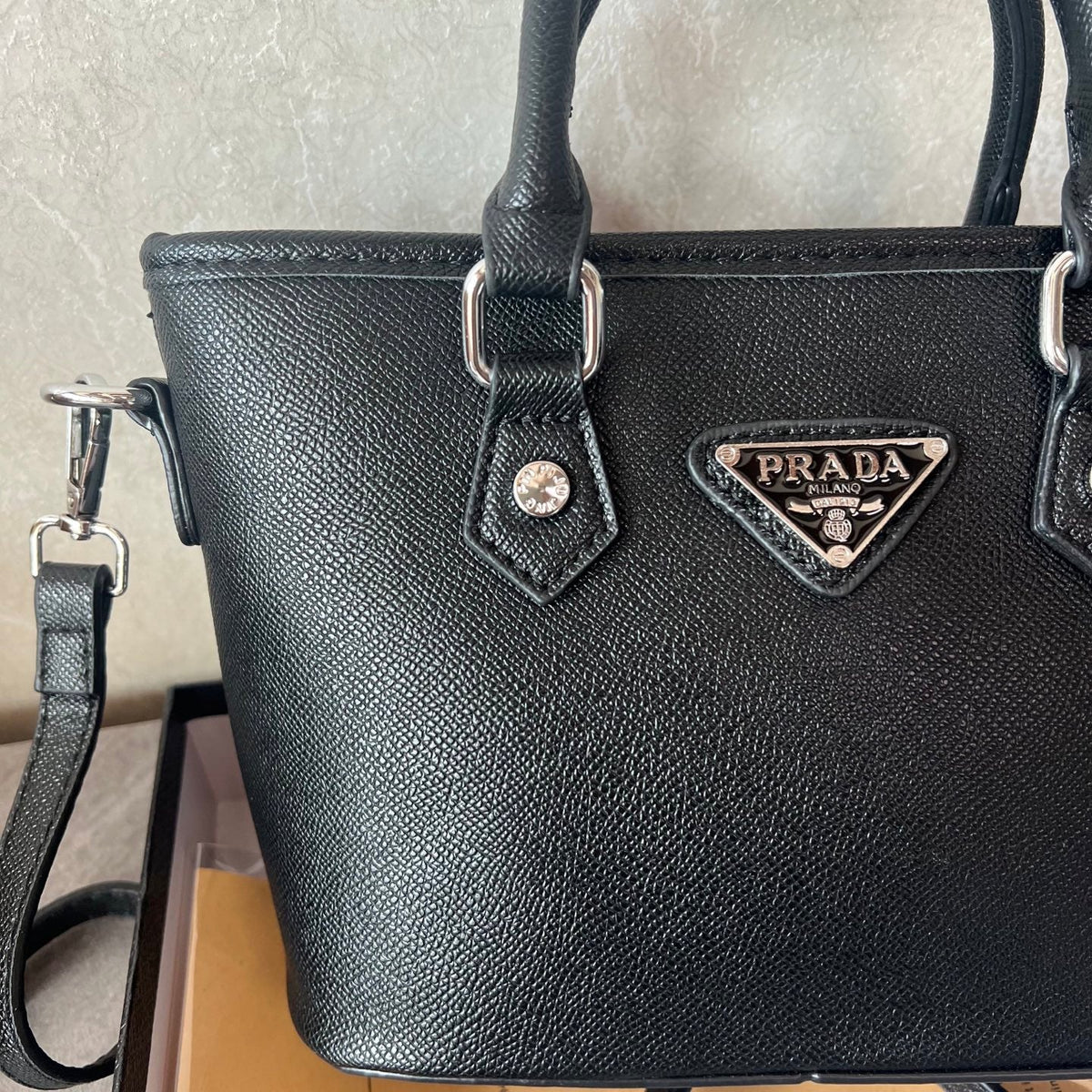 Leather Inspired Black Mini Tote Crossbody Bag