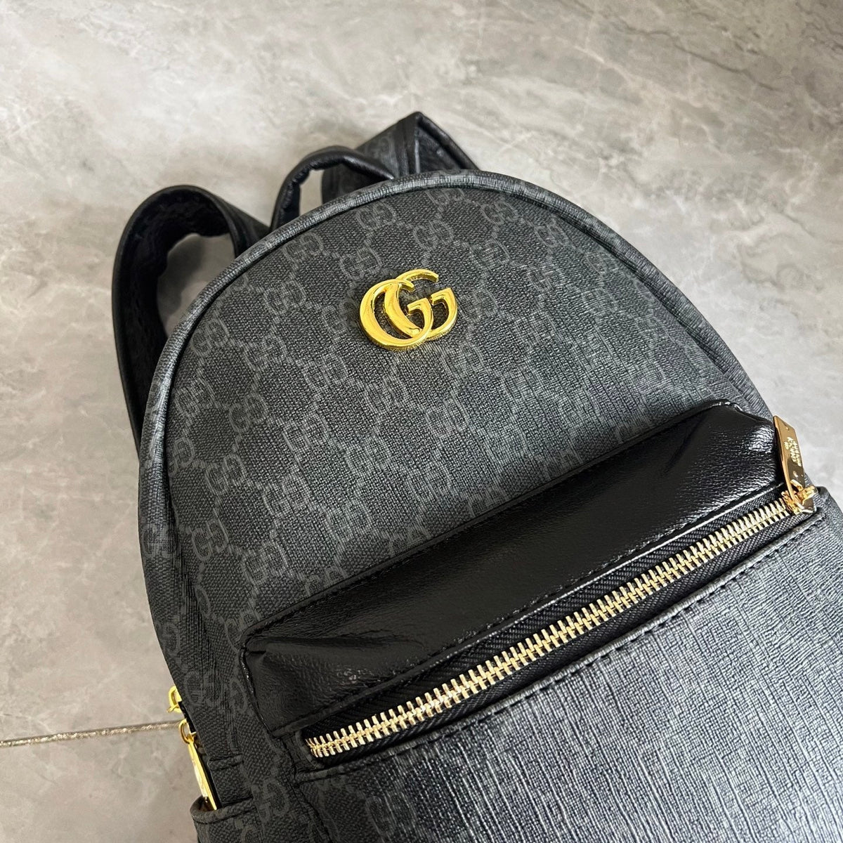 Black Denim Pattern Backpack