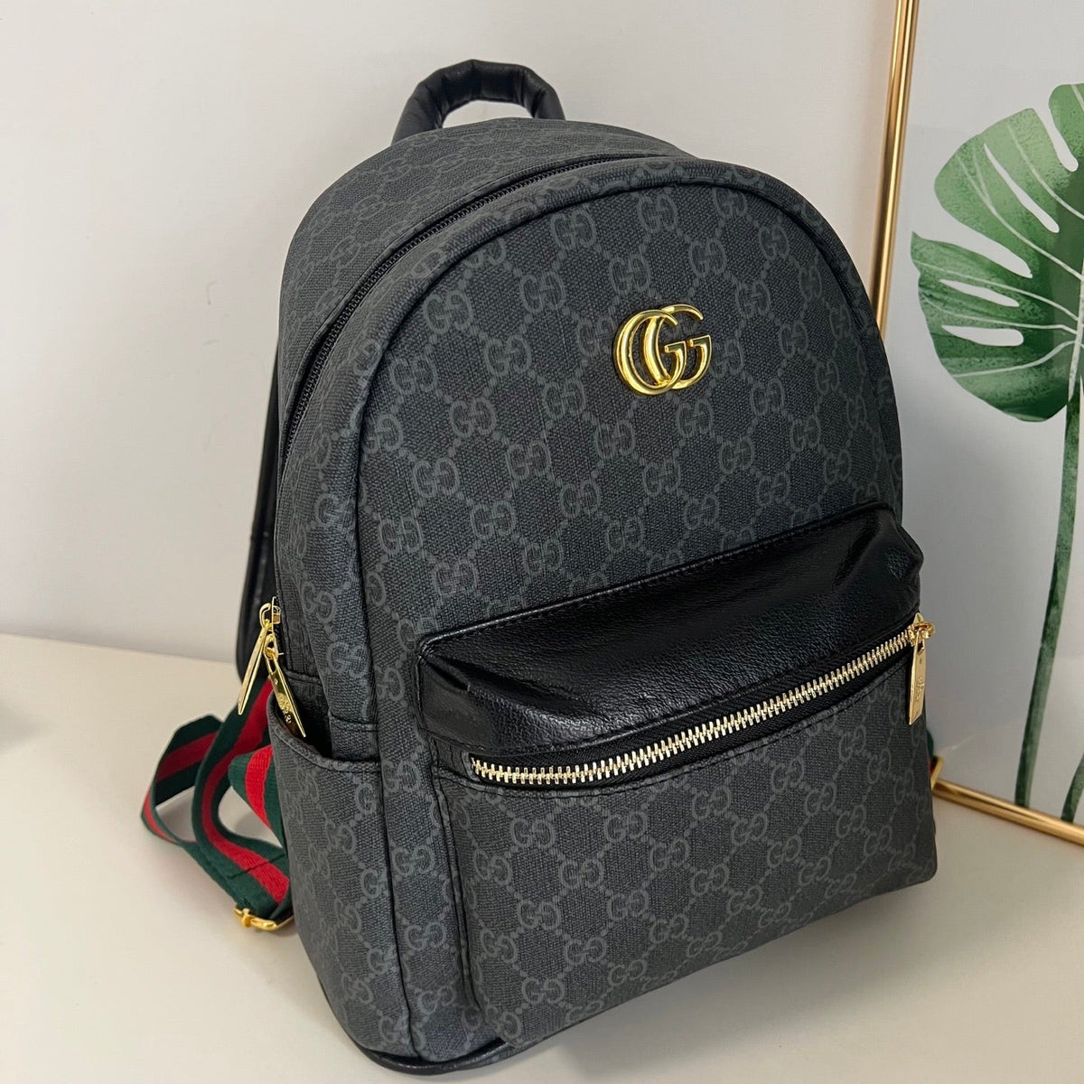 Black Denim Pattern Backpack