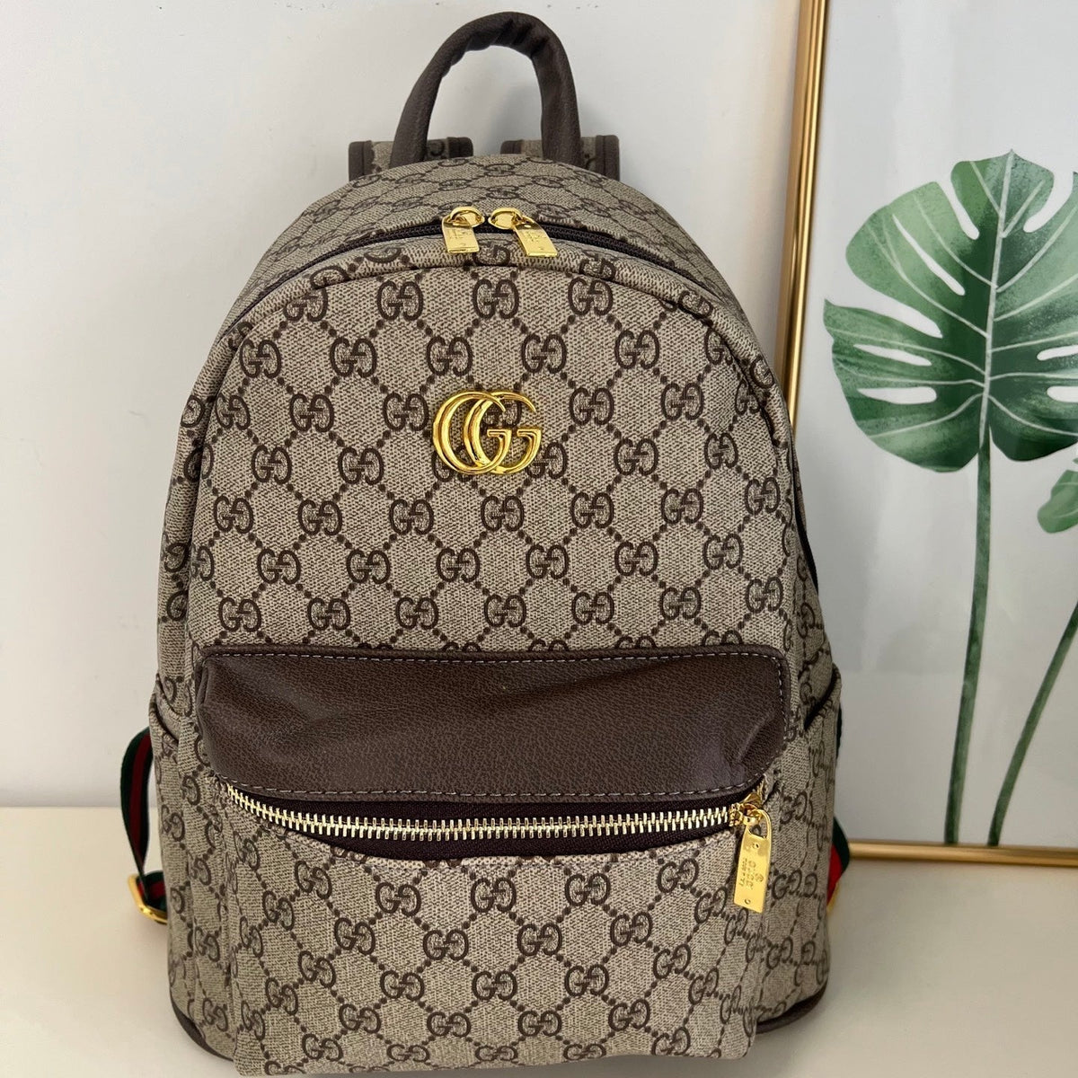 Brown  Canvas Monogram Casual Backpack