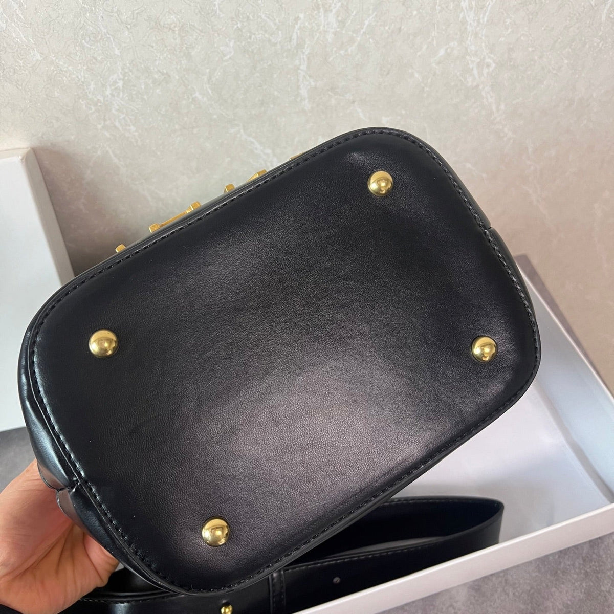 Black Leather Bucket Shoulder Bag