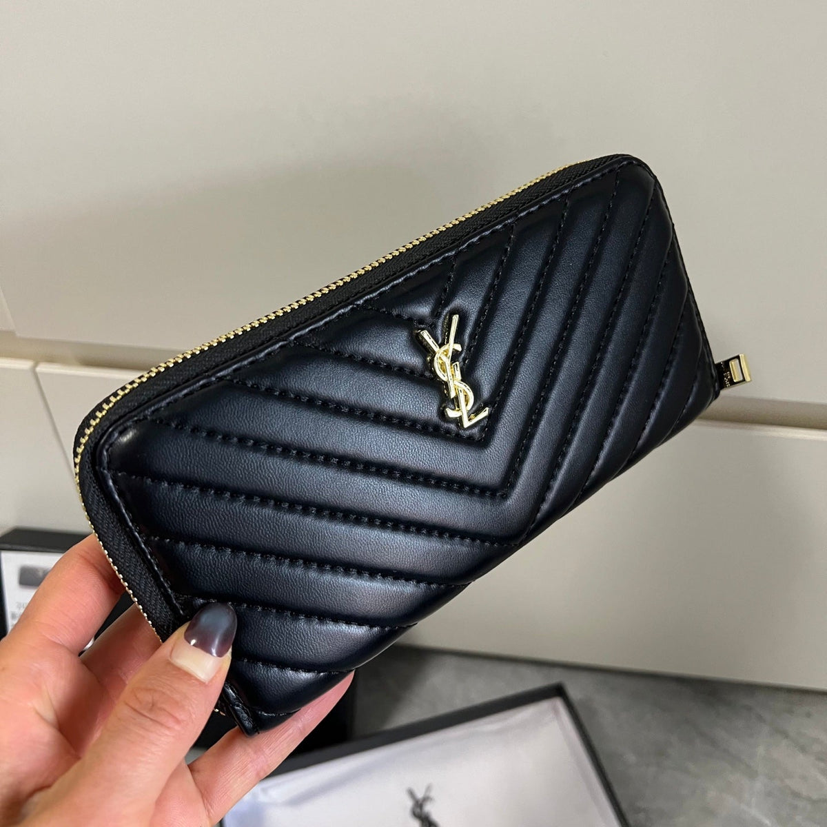 Black Leather Chevron Wallet