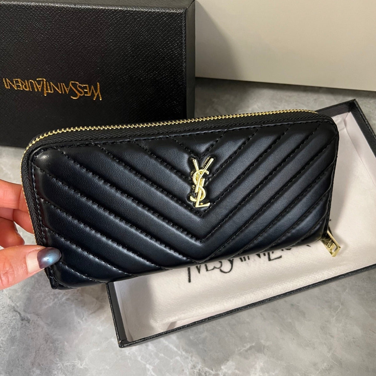 Black Leather Chevron Wallet