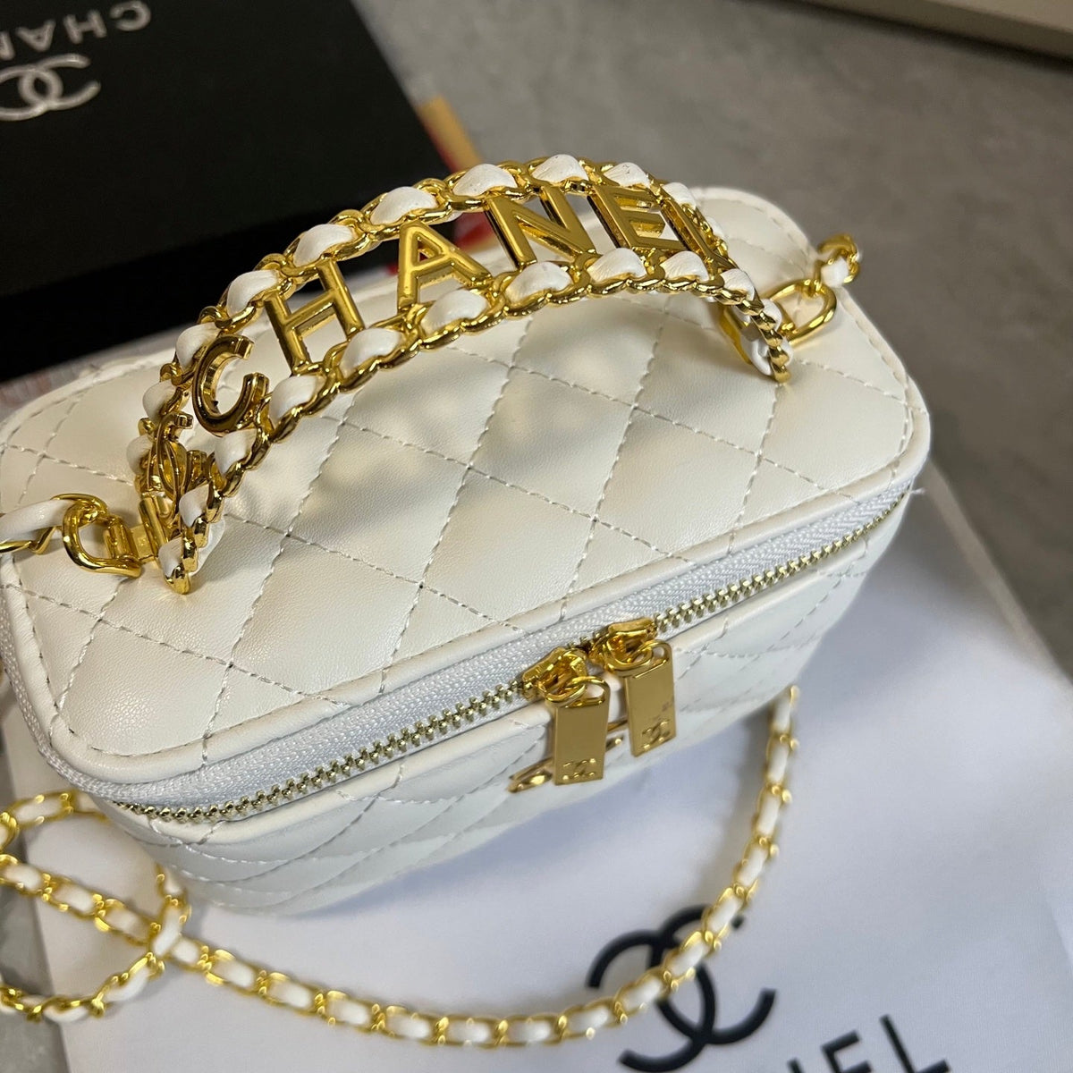 Luxury White Quilted Makeup Bag
