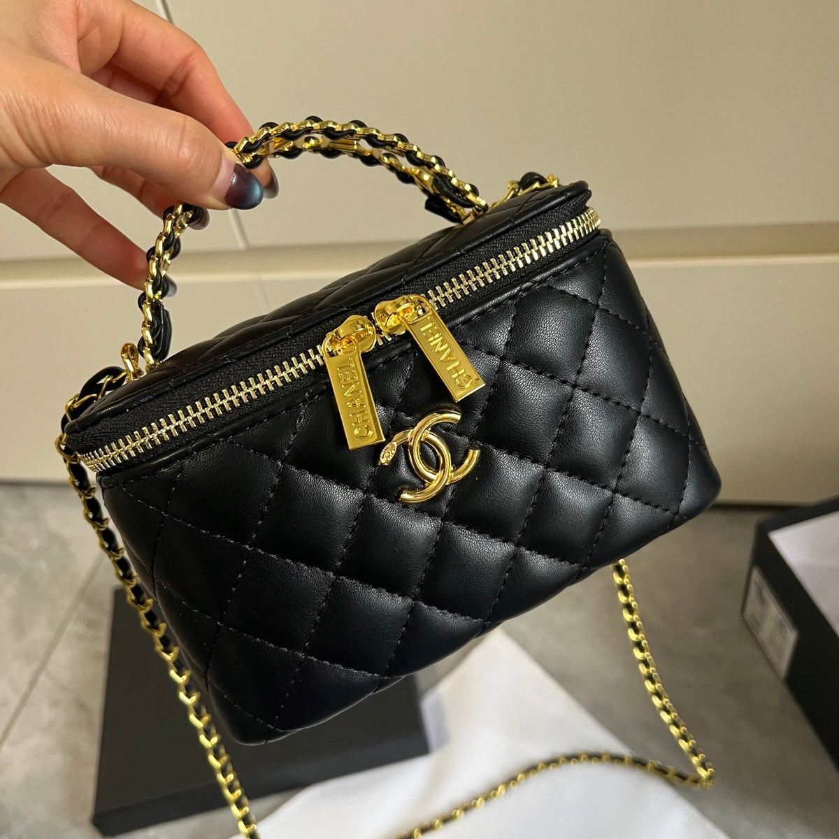 Luxury Black Quilted Makeup Bag