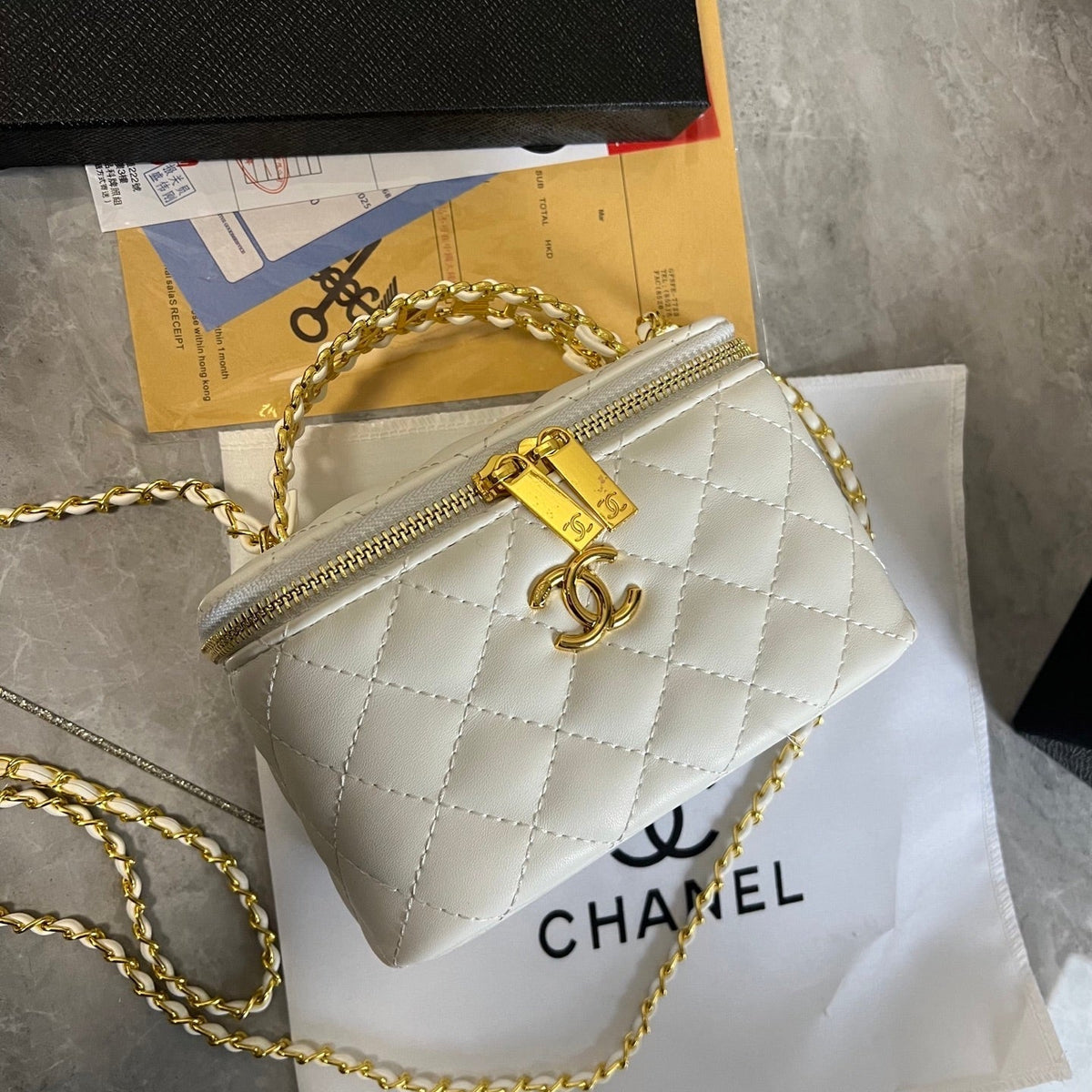 Luxury White Quilted Makeup Bag