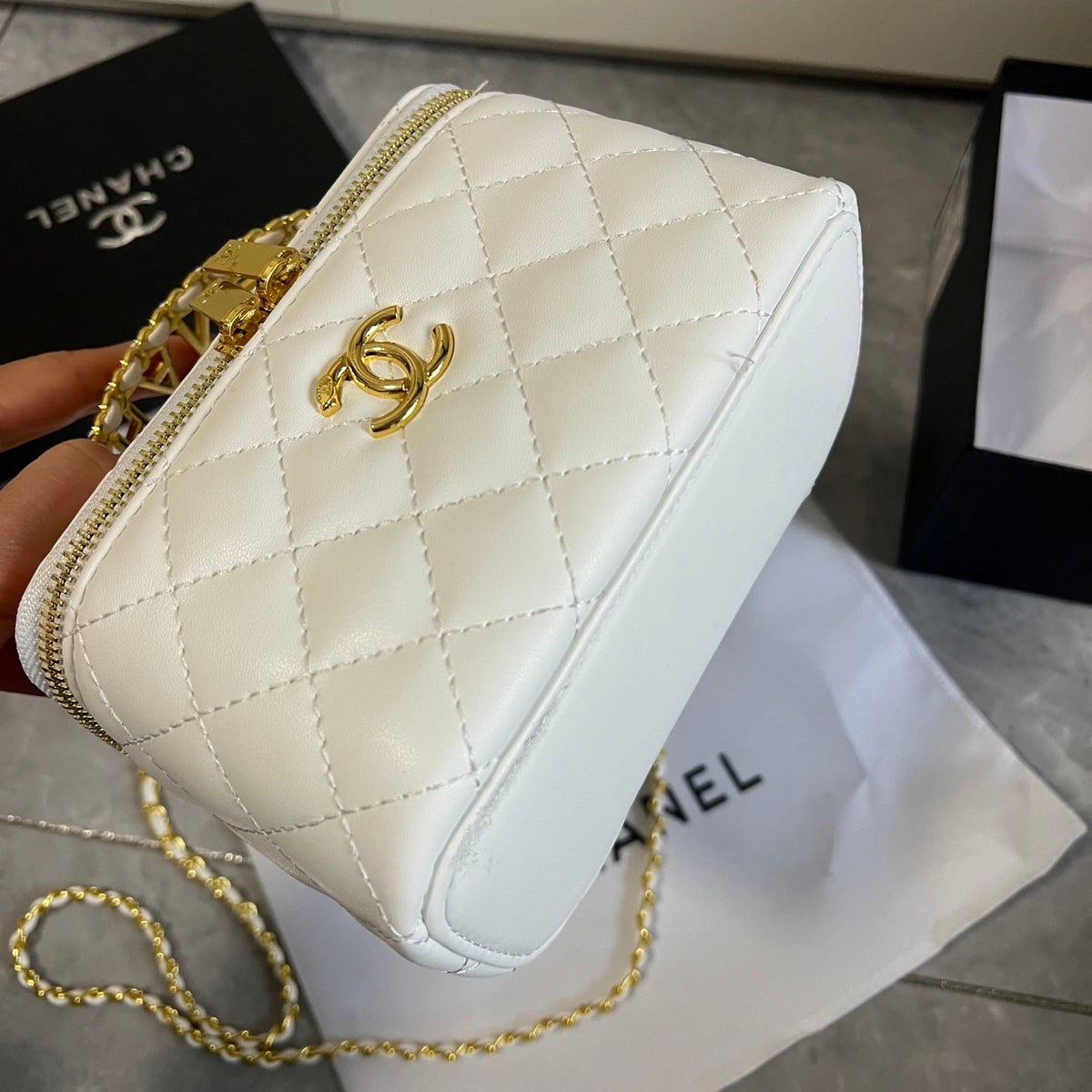 Luxury White Quilted Makeup Bag
