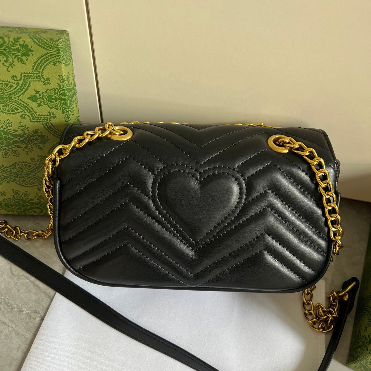 Black Leather Flap Chain Bag