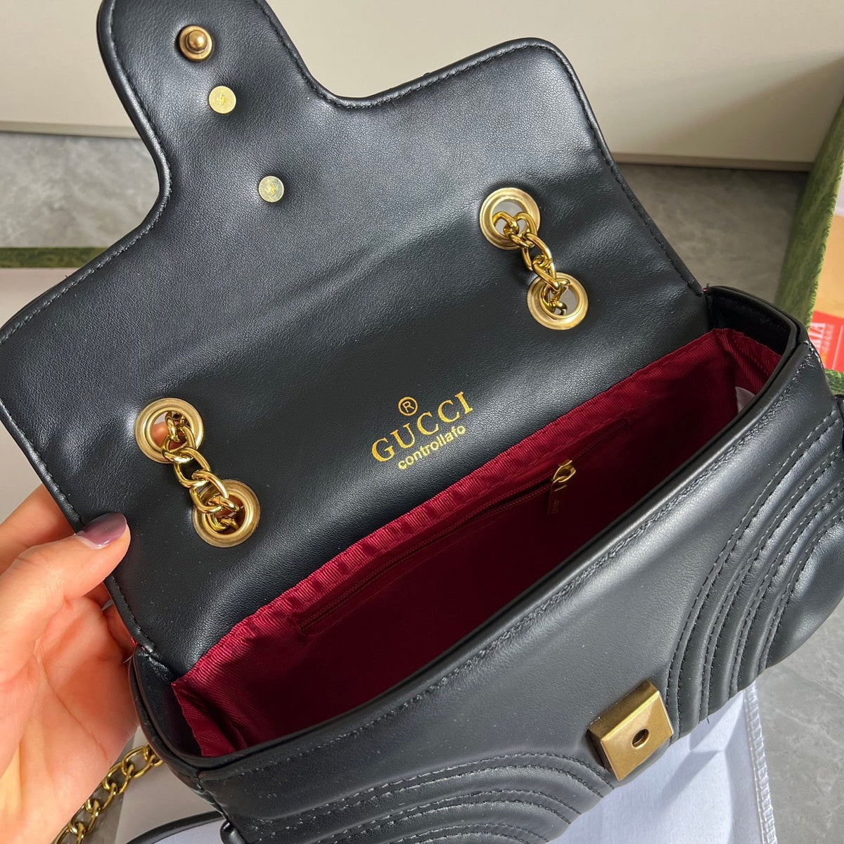 Black Leather Flap Chain Bag