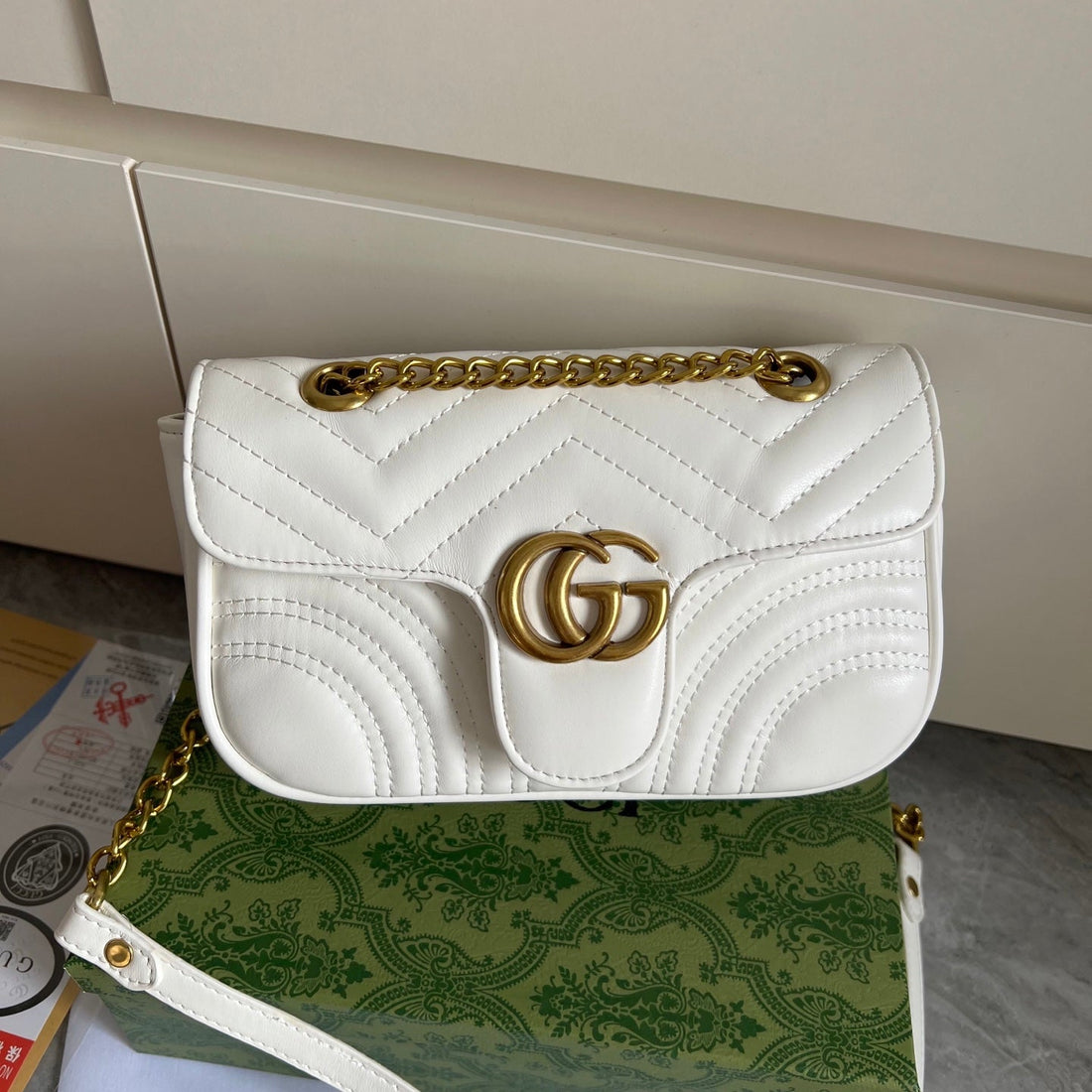 White Leather Flap Chain Bag