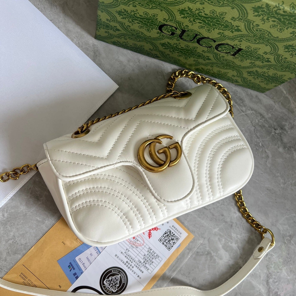 White Leather Flap Chain Bag