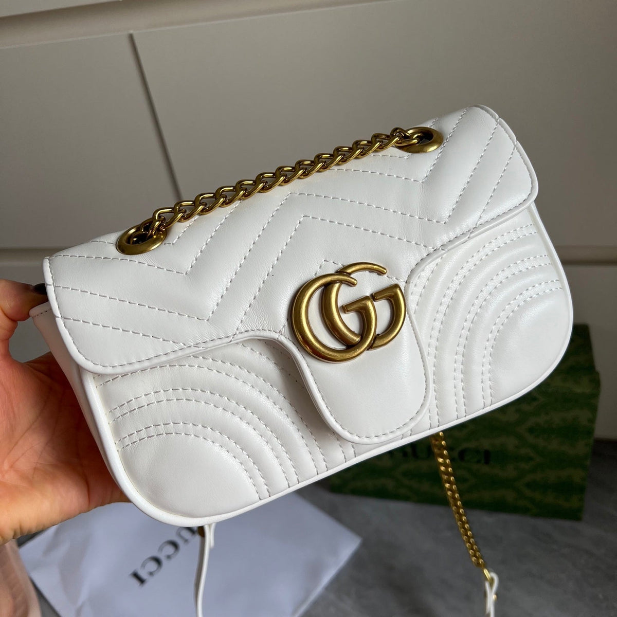 White Leather Flap Chain Bag