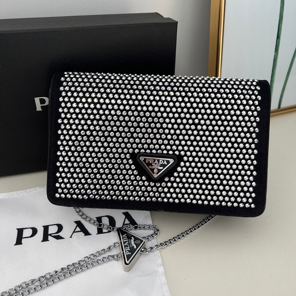 Crystal Embellished Mini Chain Bag