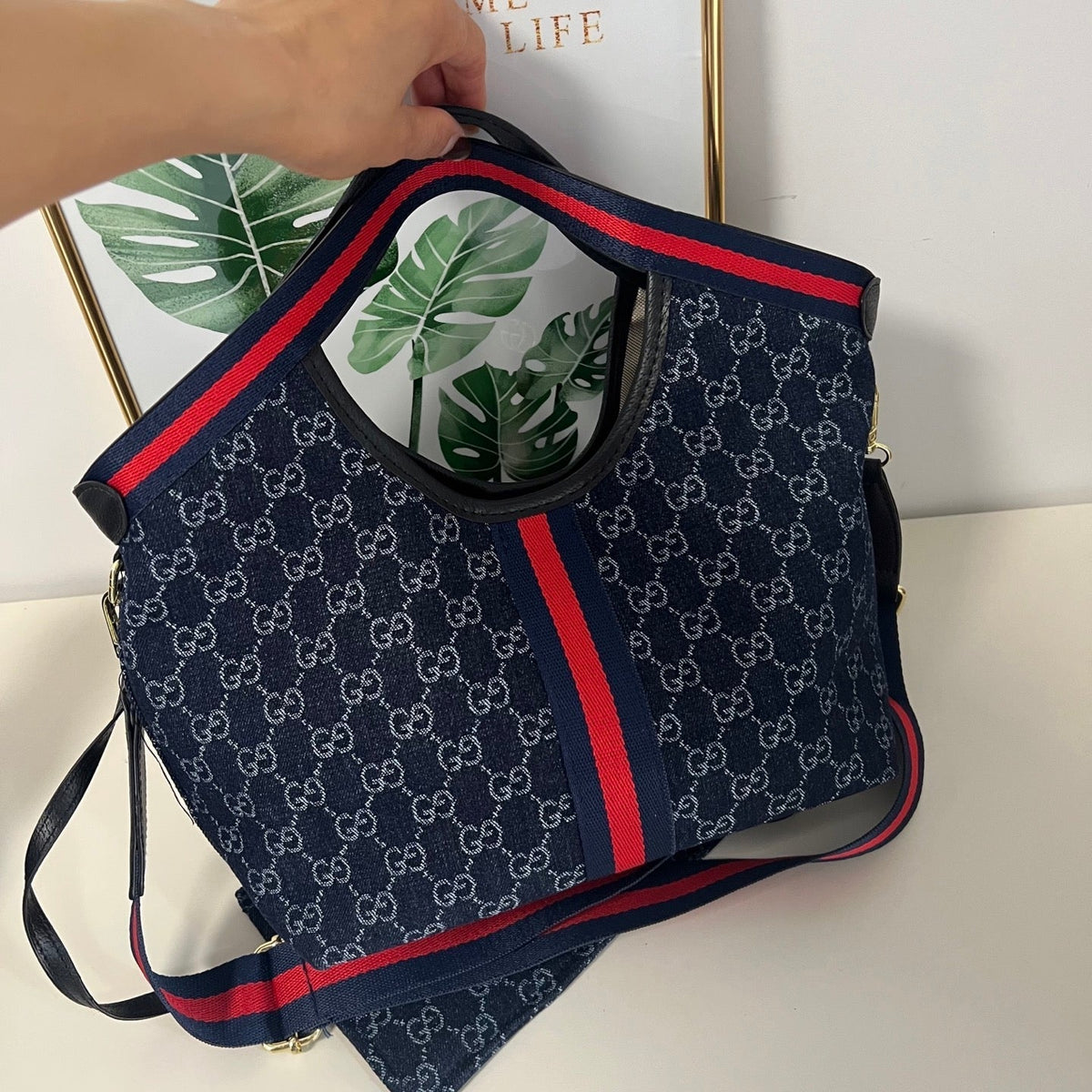 Blue Canvas Tote Bag with Mini Poucht