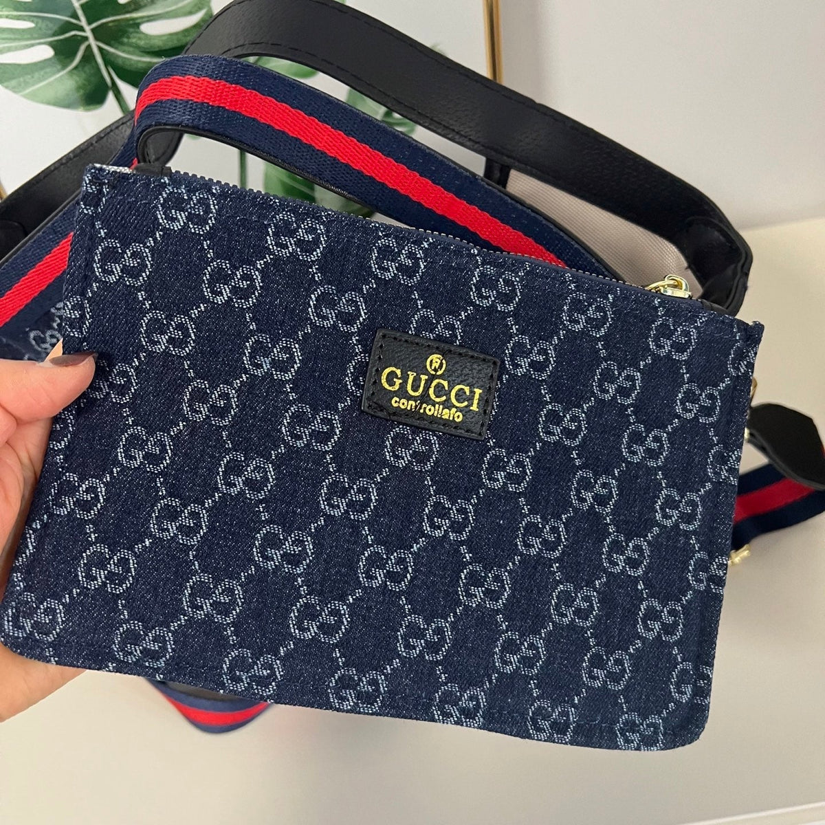Blue Canvas Tote Bag with Mini Poucht