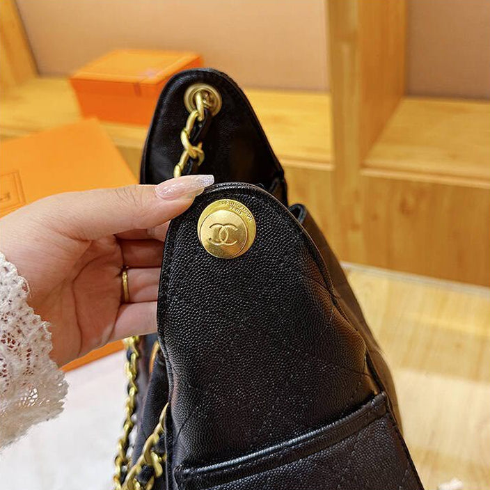 Black Leather Bucket Bag