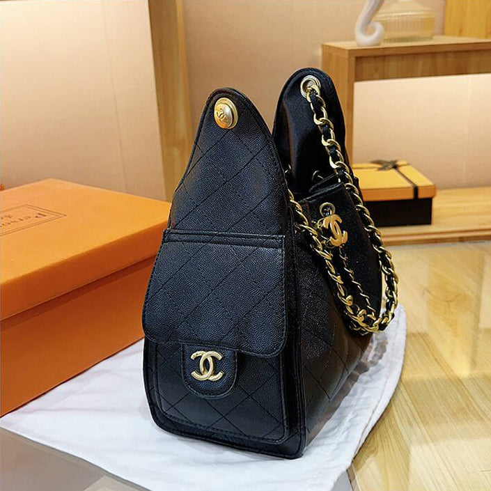 Black Leather Bucket Bag