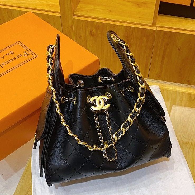 Black Leather Bucket Bag