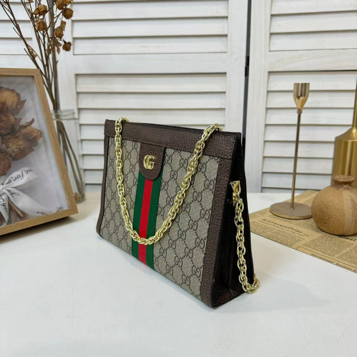 Classic Stripe Leather Shoulder Bag